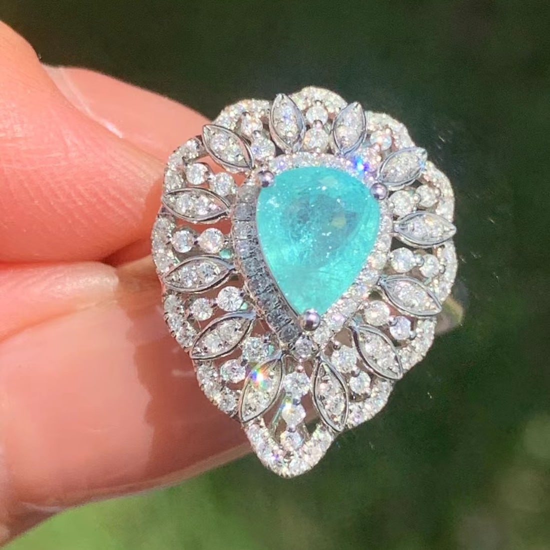 14k Gold 1.2 Ct Natural Paraiba Tourmaline & Diamond Ring - 2