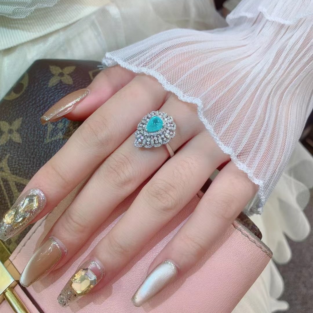 14k Gold 1.2 Ct Natural Paraiba Tourmaline & Diamond Ring - 6