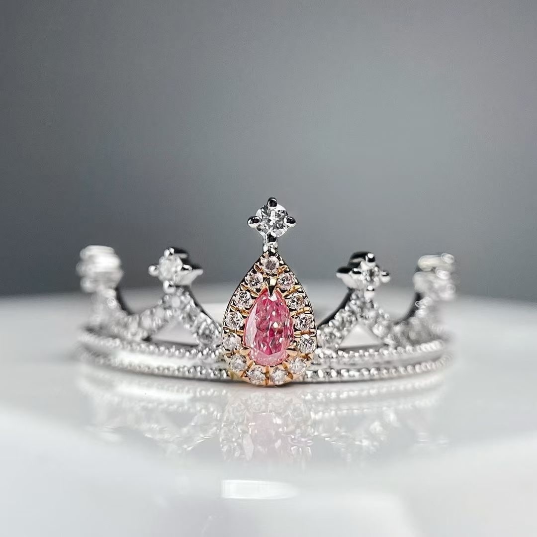 14k Gold 0.24 Ctw Natural Pink Diamond & Diamond Ring: Ref:230941117 // gold content:14k gold // ring size:7. 25us // // main gemstone:pink diamond // shape:pear // carat weight:0. 09ct // color:pink // treatment:natural // // adjacent gemstone 2 :