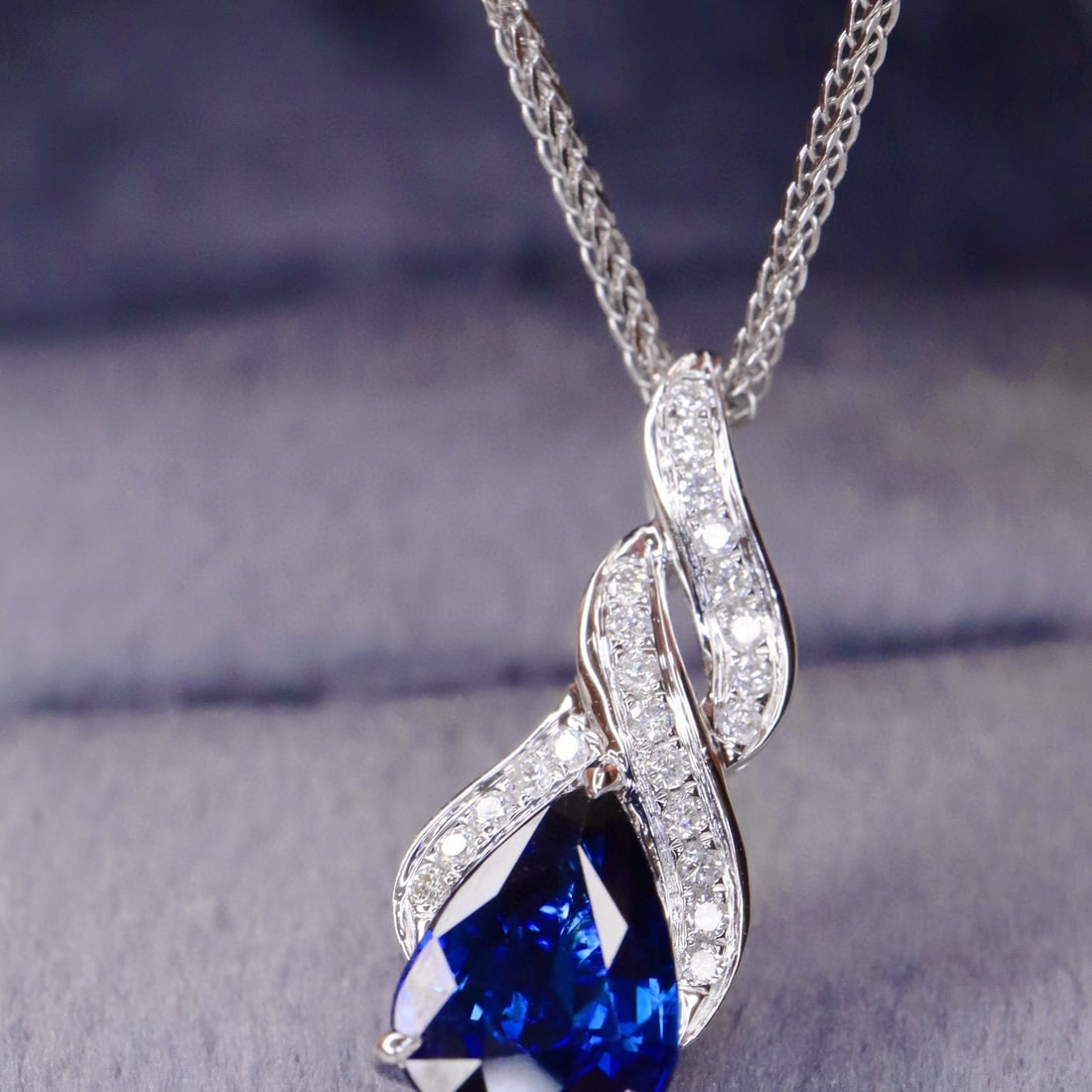 14k Gold 1.79 Ctw Natural Sapphire & Diamond Pendant( Without Chain ) - 2