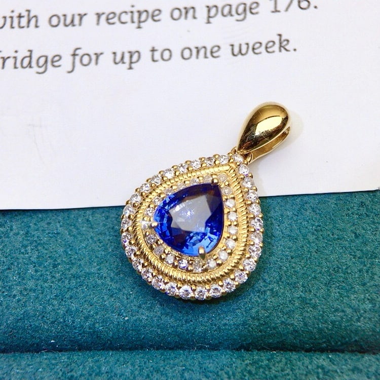 14k Gold 1.75 Ctw Natural Sapphire & Diamond Pendant( Without Chain ) - 3