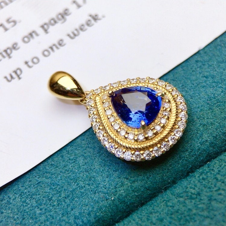 14k Gold 1.75 Ctw Natural Sapphire & Diamond Pendant( Without Chain ) - 4