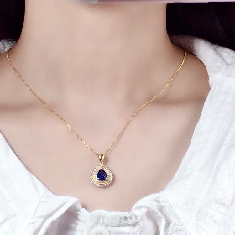 14k Gold 1.75 Ctw Natural Sapphire & Diamond Pendant( Without Chain ) - 6