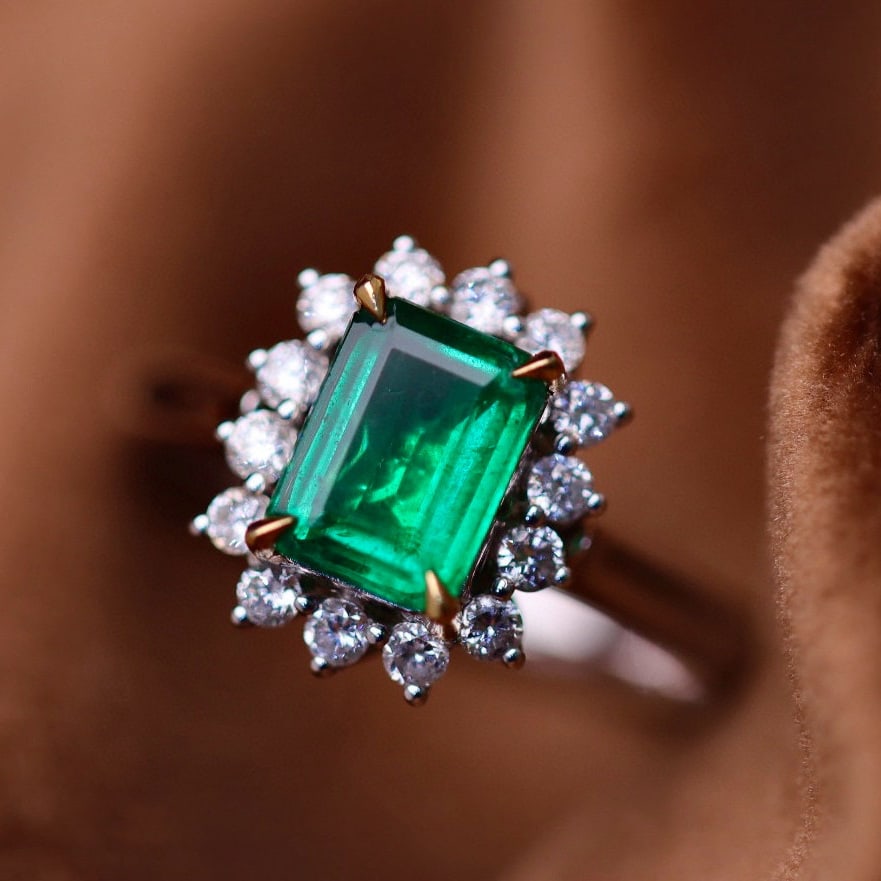 14k Gold 1.82 Ctw Vivid Green Natural Emerald & Diamond Ring/pendant( Without Chain ) - 2