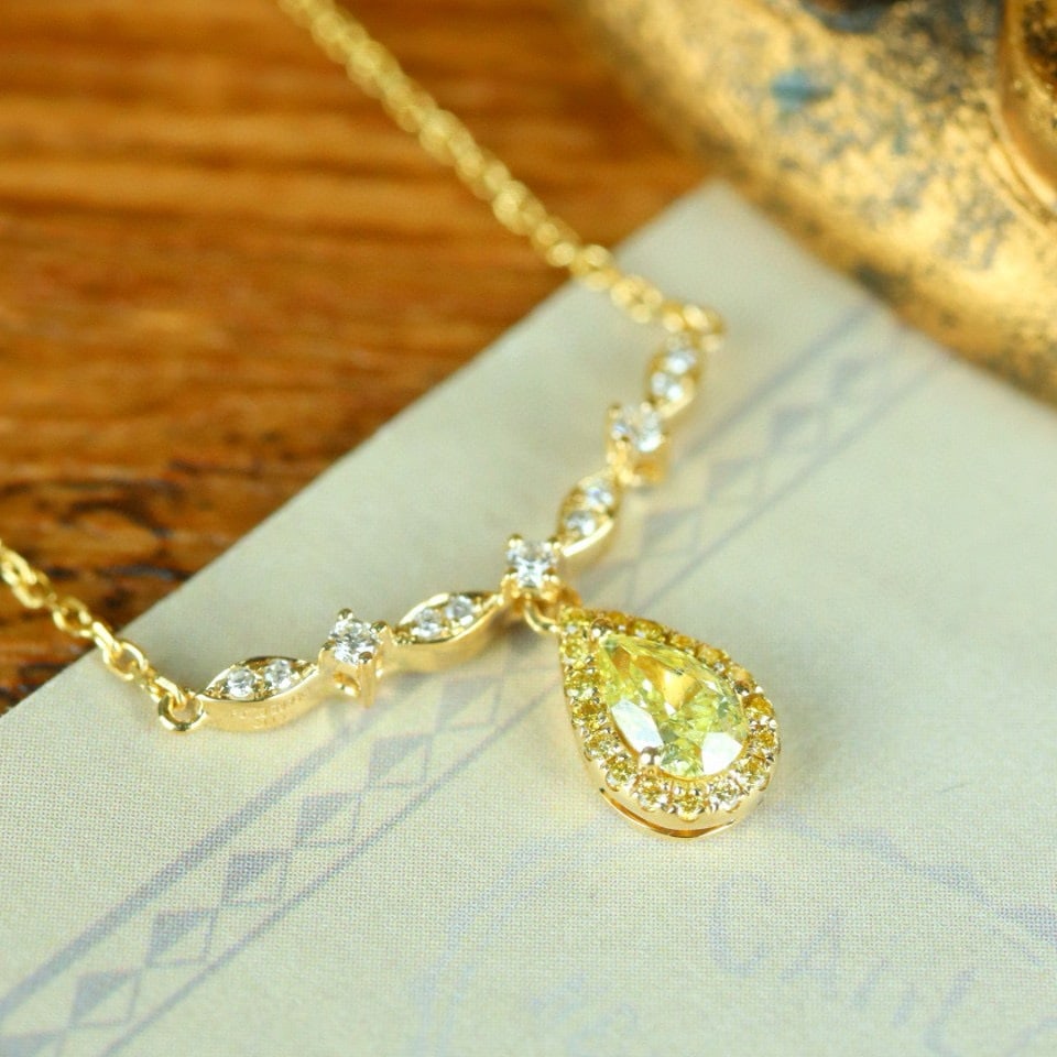 14k Gold 0.43 Ctw Natural Yellow Diamond & Diamond Necklace - 3