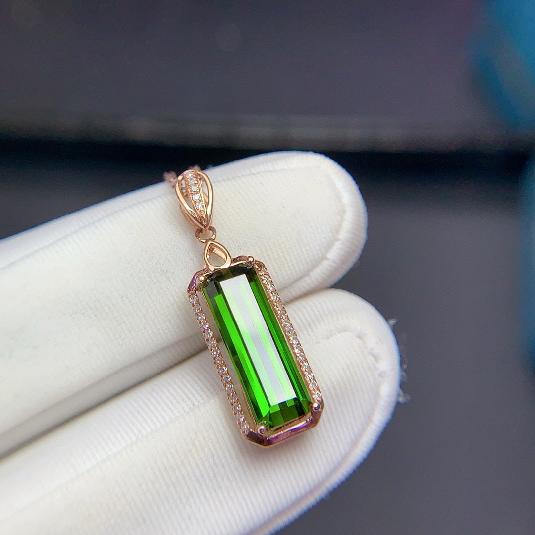 14k Gold 2.9 Ct Natural Tourmaline & Diamond Pendant( Without Chain ) - 2