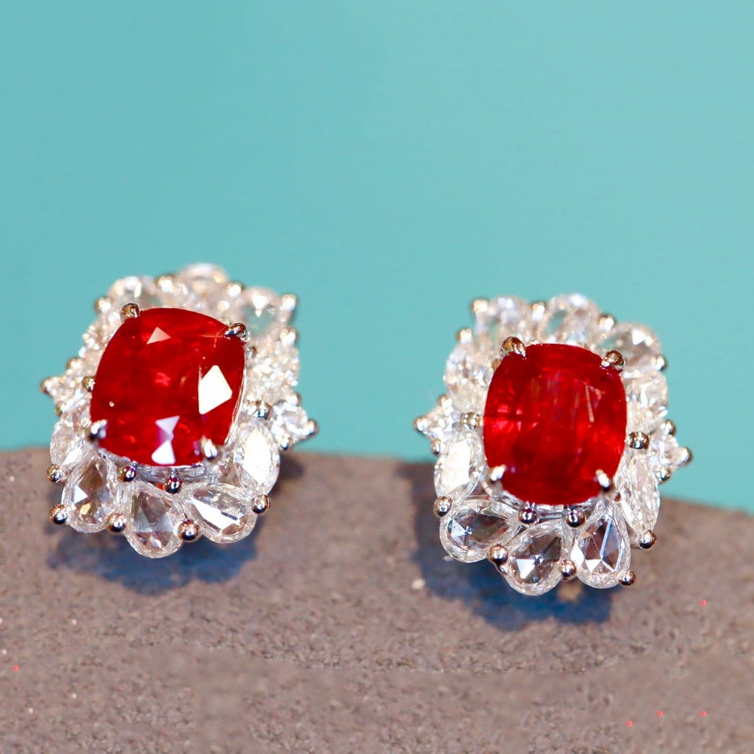 14k Gold 2.70 Ctw Natural Ruby & Diamond Earrings - 4