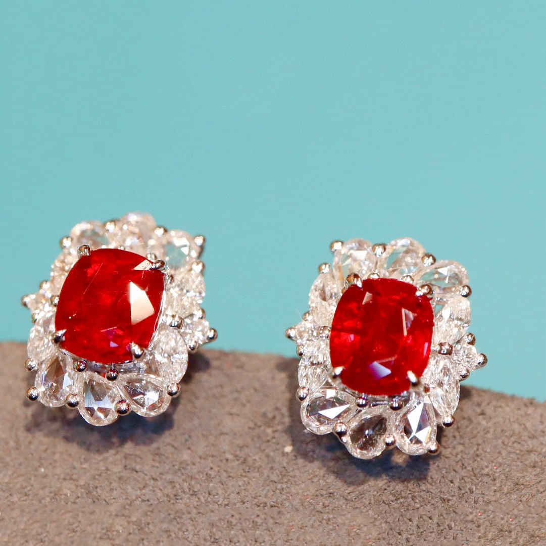 14k Gold 2.70 Ctw Natural Ruby & Diamond Earrings - 6