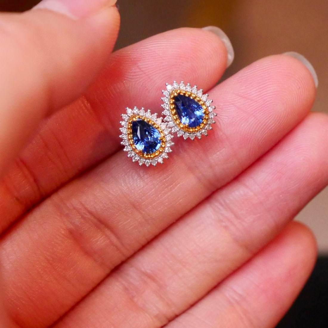 14k Gold 1.4 Ctw Natural Sapphire & Diamond Earrings - 4