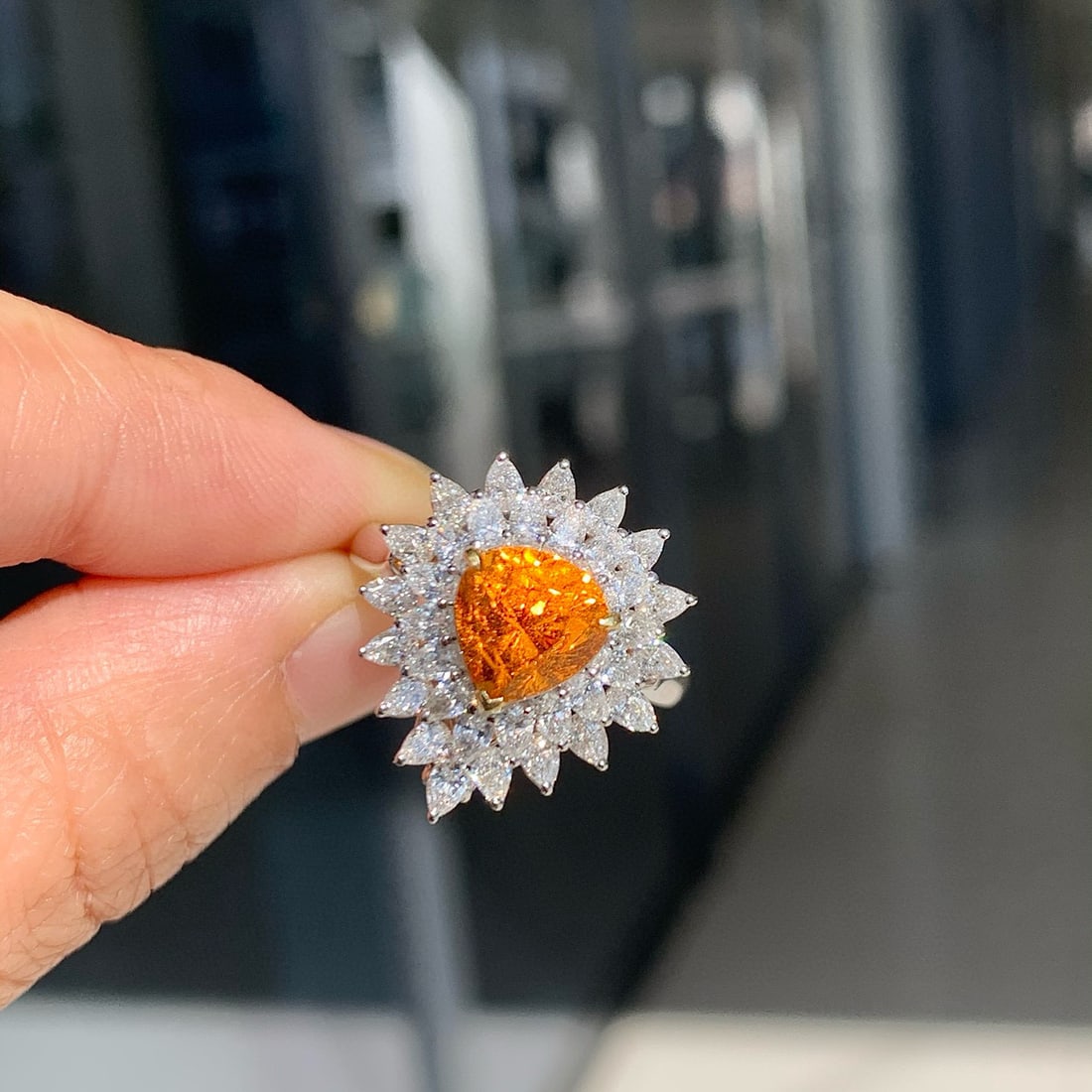 14k Gold 4.03 Ctw Natural Spessartine & Diamond Ring/pendant( Without Chain ) - 2