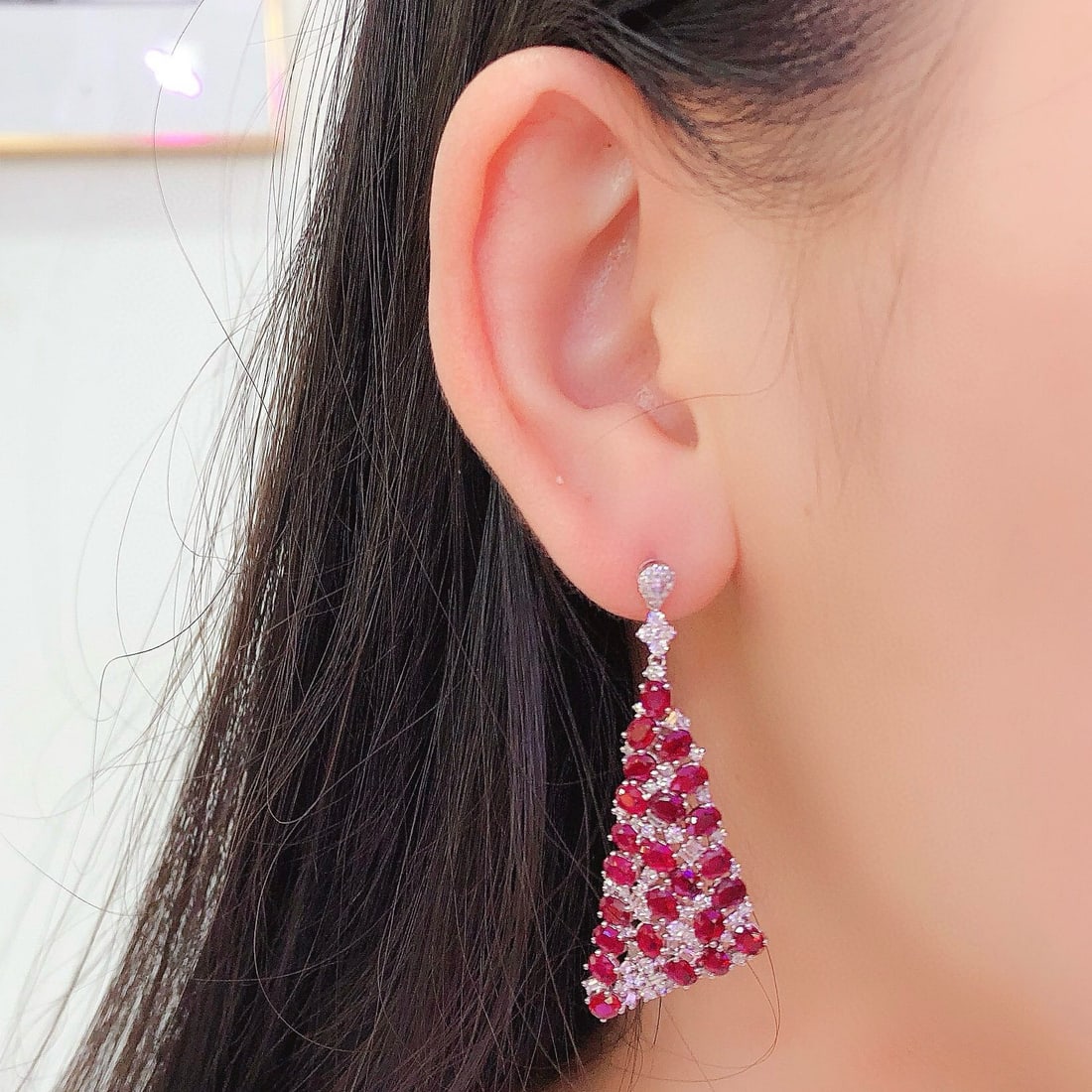 14k Gold 10.60 Ct Natural Ruby & Diamond Earrings - 5