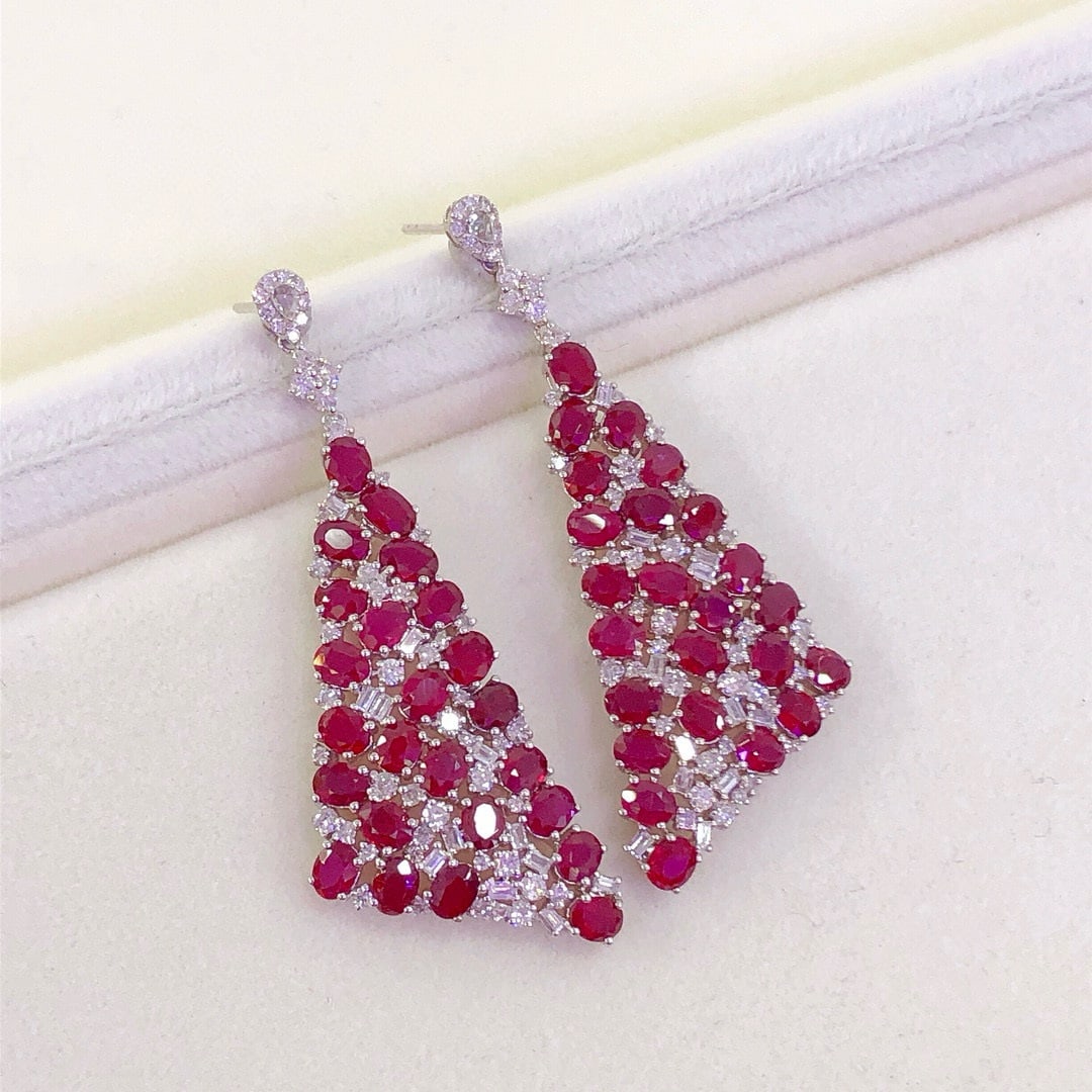 14k Gold 10.60 Ct Natural Ruby & Diamond Earrings - 6