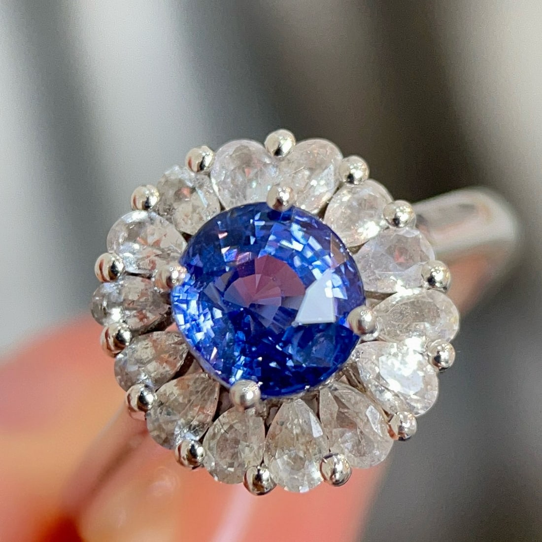 14k Gold 2.44 Ctw Natural Sapphire & Sapphire Ring: Ref:230941171 // gold content:14k gold // ring size:7. 25us // // main gemstone:sapphire // shape:oval // carat weight:1. 53ct // color:cornflower blue // treatment:natural // // adjacent gemstone