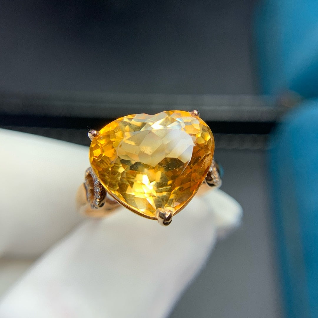 14k Gold 13.5 Ct Natural Citrine & Diamond Ring - 6