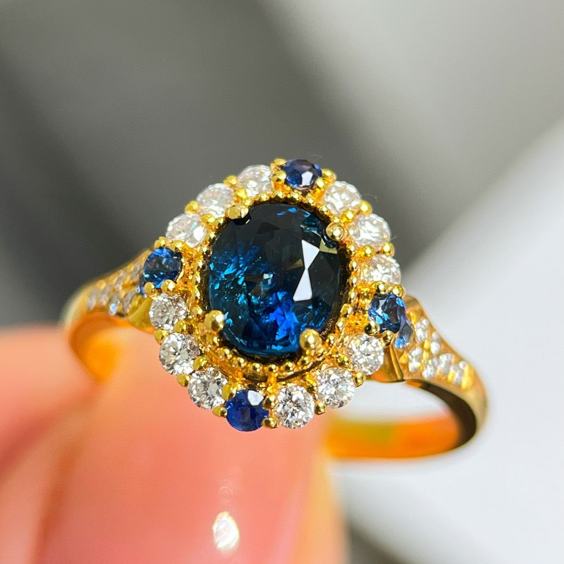 14k Gold 1.49 Ctw Natural Sapphire & Diamond Ring: Ref:230941196 // gold content:14k gold // ring size:7. 25us // // main gemstone:sapphire // shape:oval // carat weight:1. 09ct // color:blue // treatment:natural // // adjacent gemstone 2 : diamond //