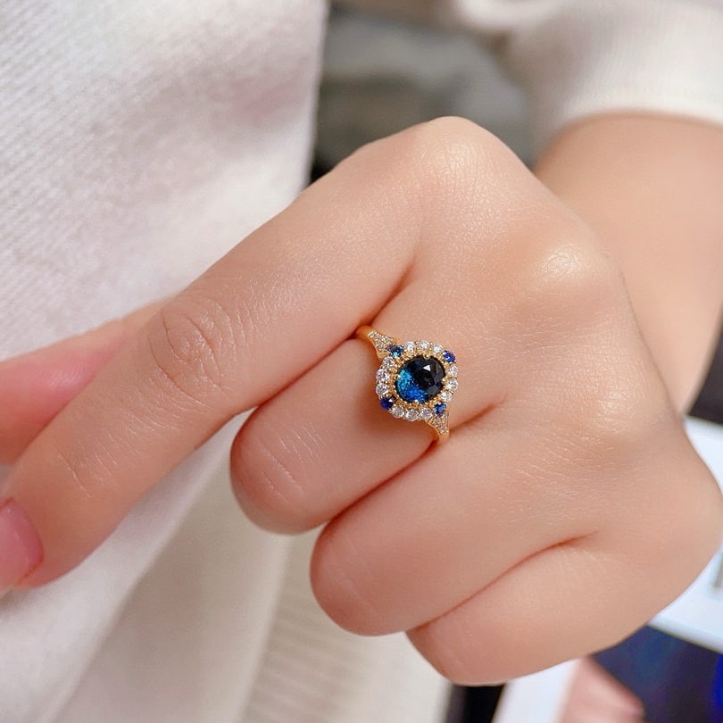 14k Gold 1.49 Ctw Natural Sapphire & Diamond Ring - 2