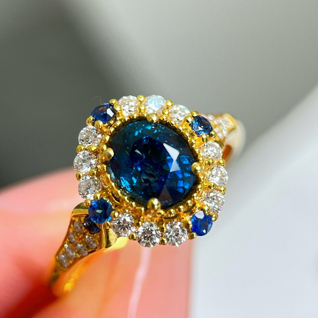 14k Gold 1.49 Ctw Natural Sapphire & Diamond Ring - 3
