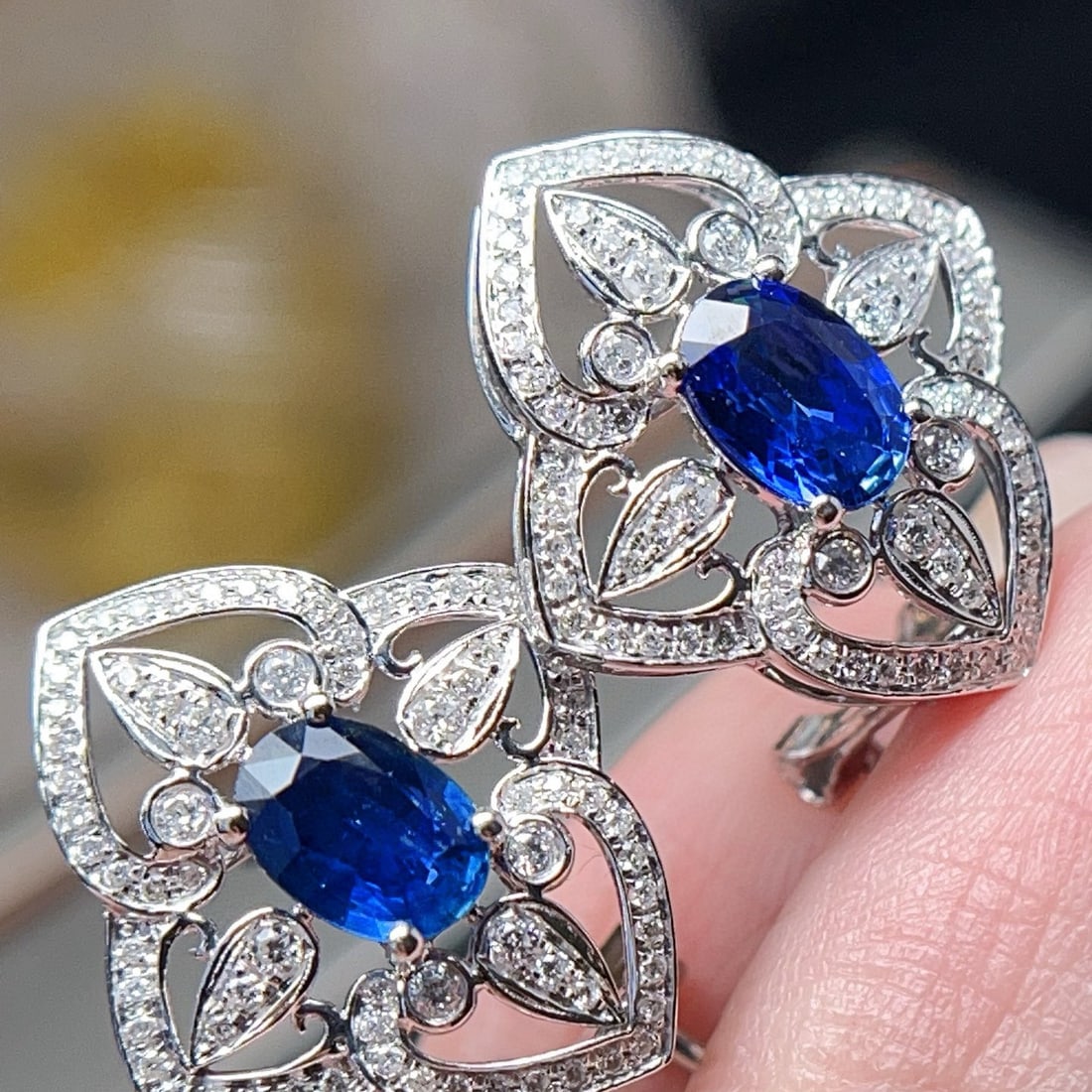 14k Gold 2.22 Ct Natural Sapphire & Diamond Earrings - 5