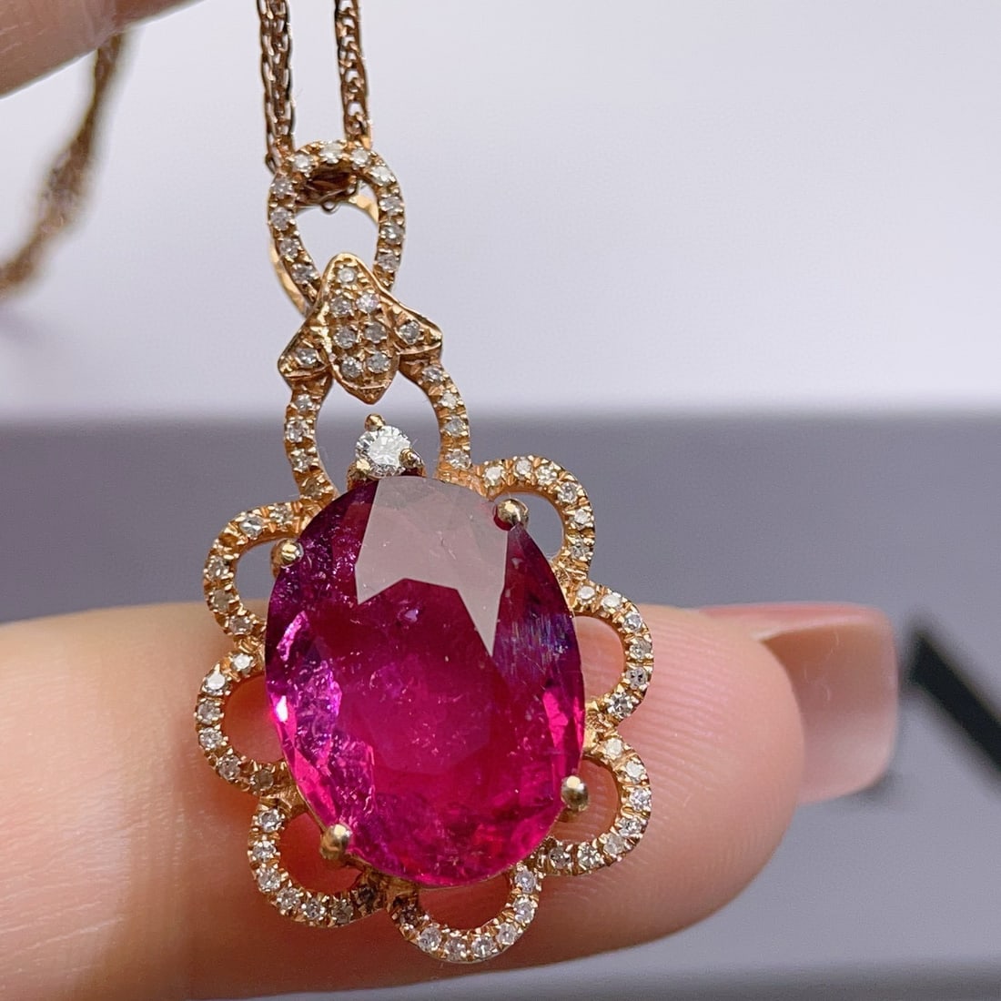 14k Gold 6 Ct Natural Tourmaline & Diamond Pendant( Without Chain ) - 6