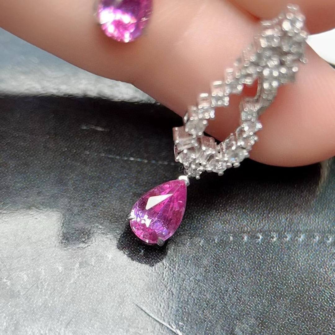 14k Gold 2.45 Ctw Natural Padparadscha Sapphire & Diamond Earrings - 4