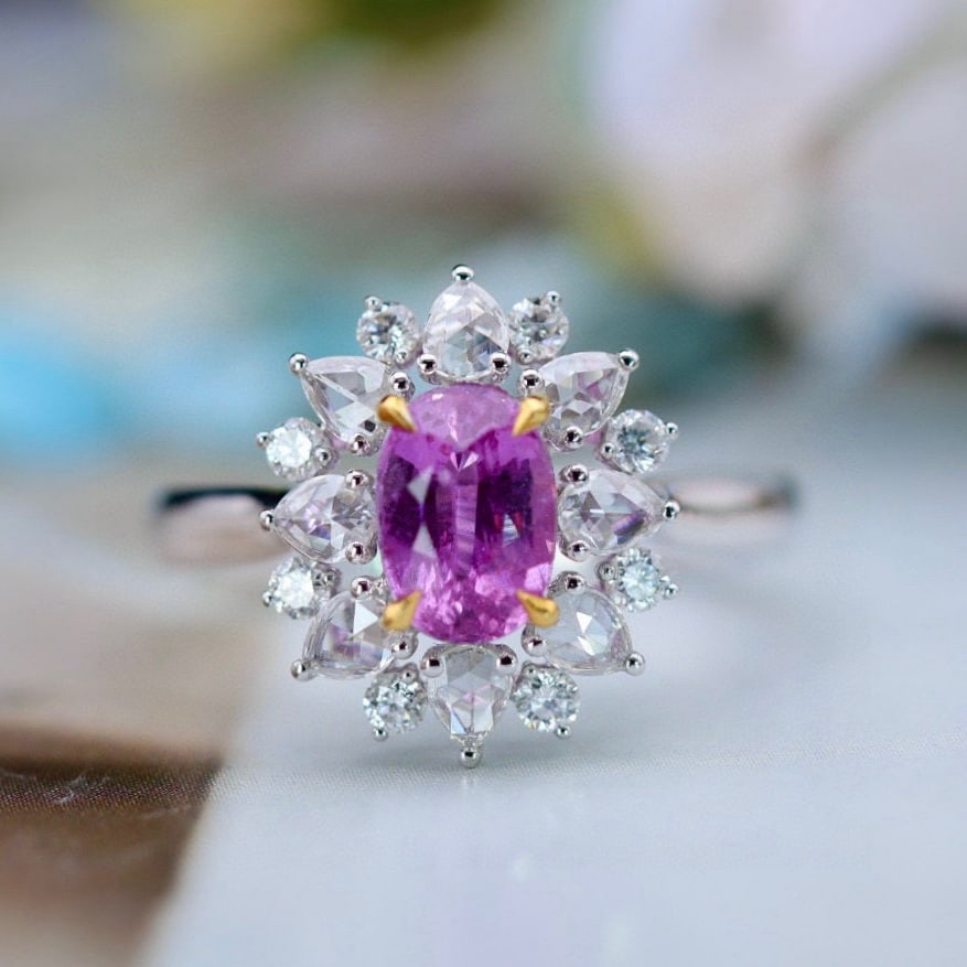 14k Gold 2.05 Ctw Natural Padparadscha Sapphire & Diamond Ring - 2