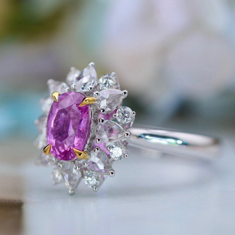 14k Gold 2.05 Ctw Natural Padparadscha Sapphire & Diamond Ring - 3