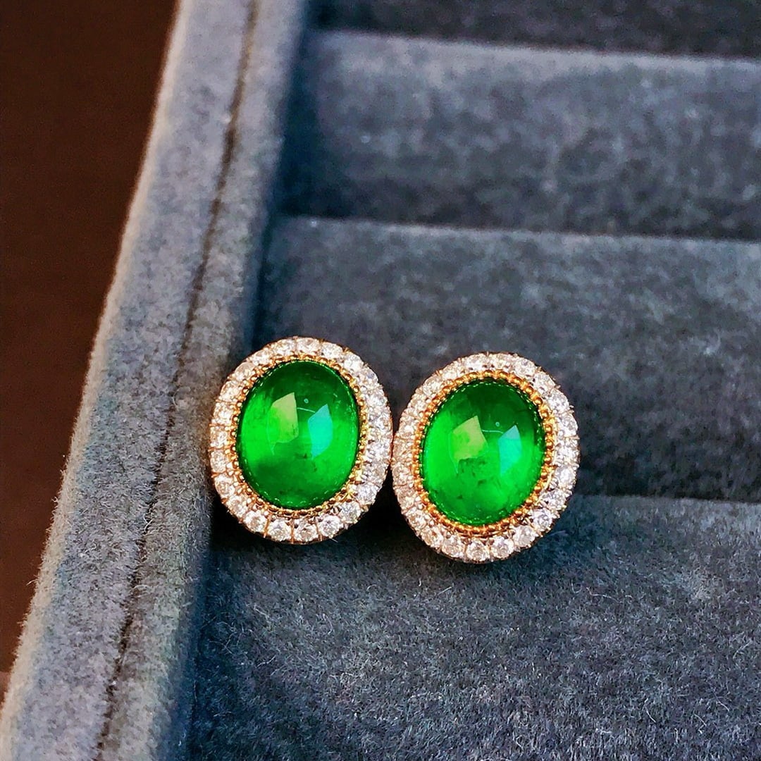 14k Gold 1.77 Ctw Vivid Green Natural Emerald & Diamond Earrings - 2
