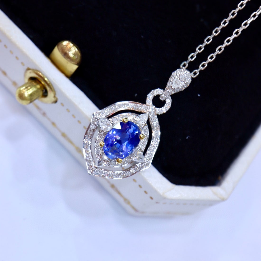 14k Gold 1.37 Ctw Natural Sapphire & Diamond Pendant( Without Chain ) - 6