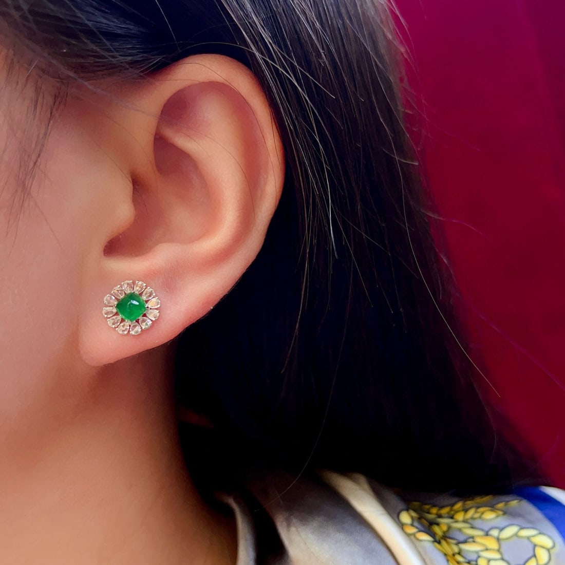 14k Gold 1.66 Ctw Vivid Green Natural Emerald & Diamond Earrings - 2