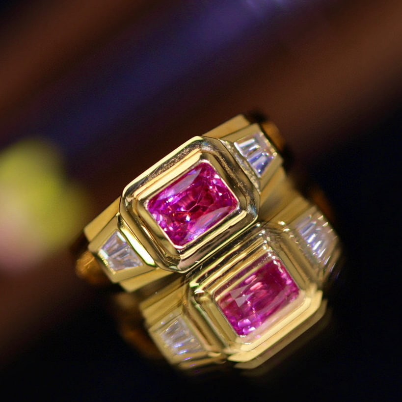 14k Gold 1.34 Ctw Natural Padparadscha Sapphire & Diamond Ring - 2