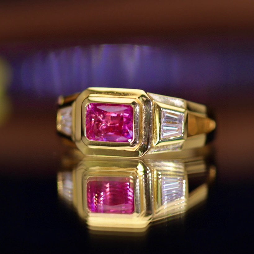 14k Gold 1.34 Ctw Natural Padparadscha Sapphire & Diamond Ring - 4