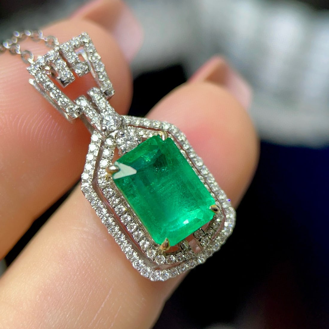 14k Gold 2.9 Ct Natural Emerald & Diamond Pendant( Without Chain ) - 2