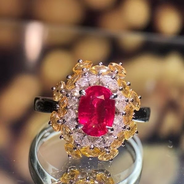 14k Gold 1.90 Ctw Natural Ruby & Sapphire Ring: Ref:230941251 // gold content:14k gold // ring size:7. 25us // // main gemstone:ruby // shape:oval // carat weight:1. 28ct // color:pigeonblood red // treatment:natural // // adjacent gemstone 2 : sap