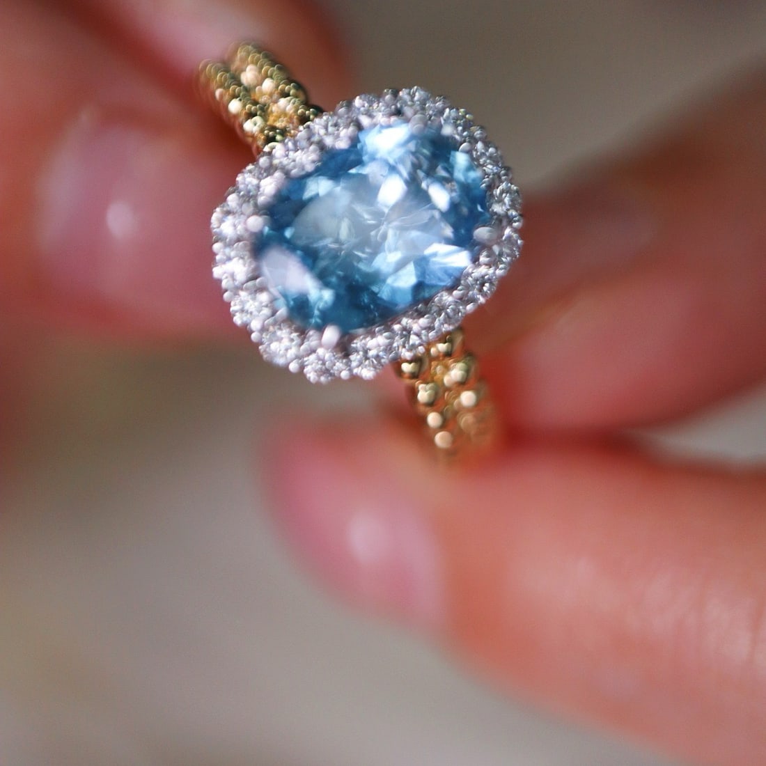 14k Gold 1.29 Ctw Natural Aquamarine & Diamond Ring - 3