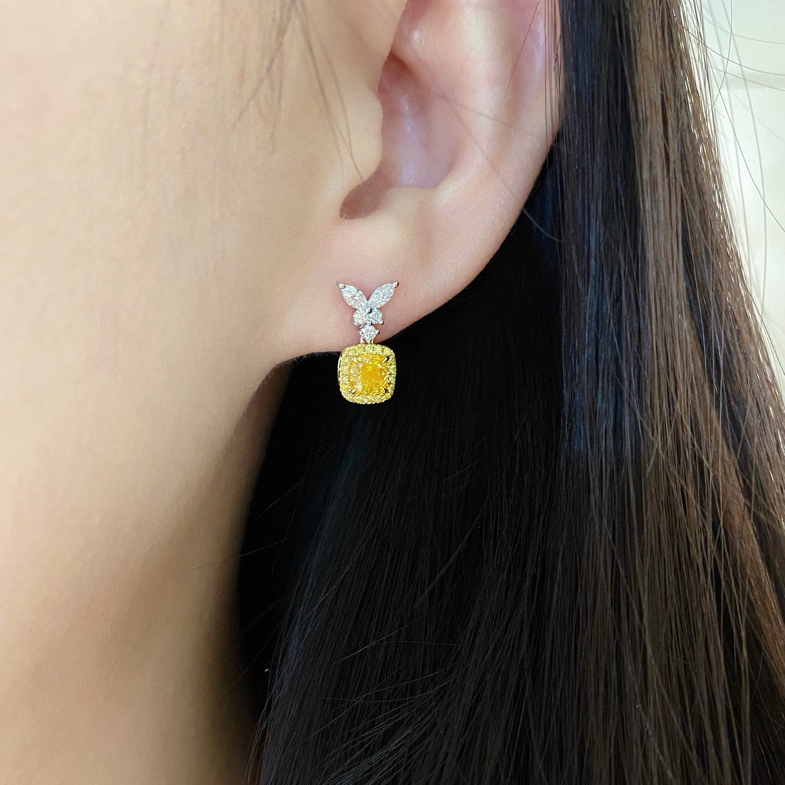 14k Gold 1.48 Ctw Natural Yellow Diamond & Diamond Earrings - 3