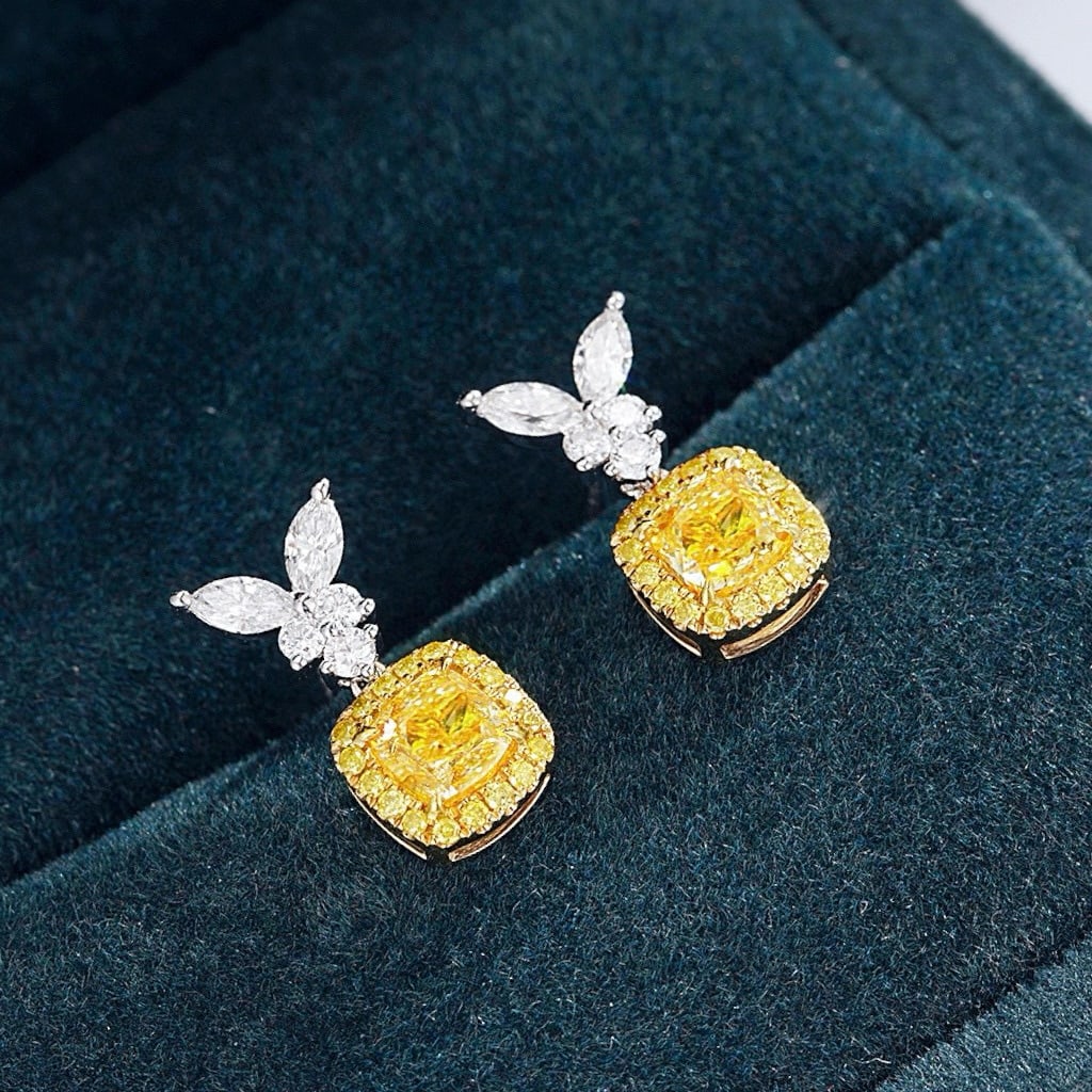 14k Gold 1.48 Ctw Natural Yellow Diamond & Diamond Earrings - 5