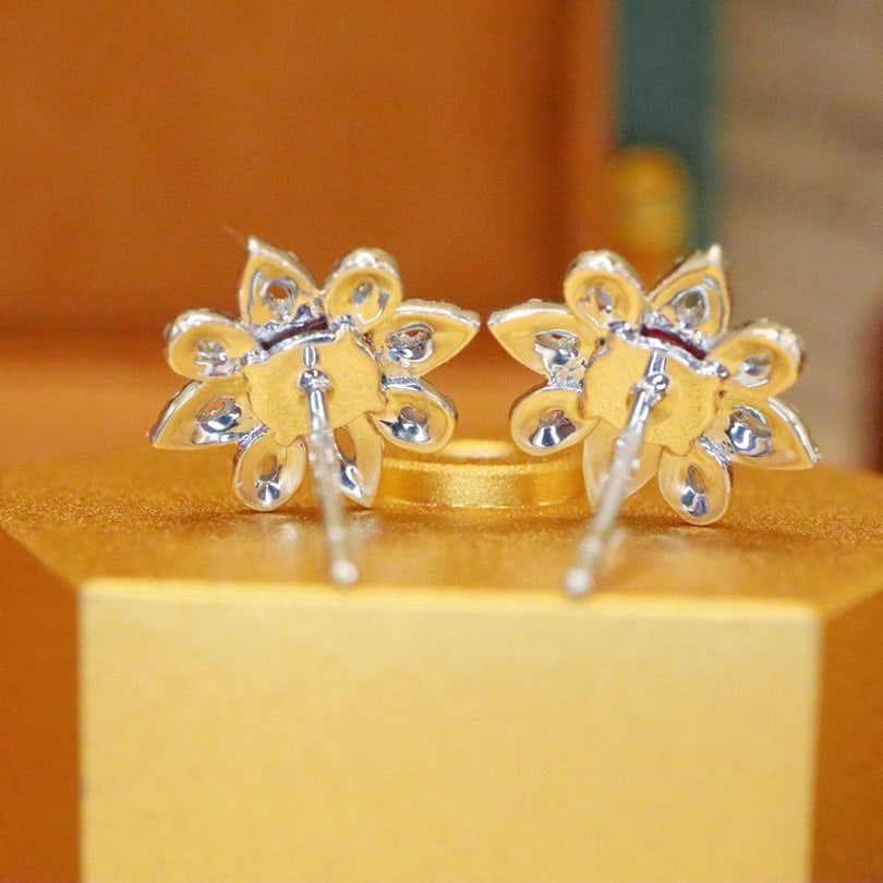 14k Gold 0.91 Ctw Natural Ruby & Diamond Earrings - 4