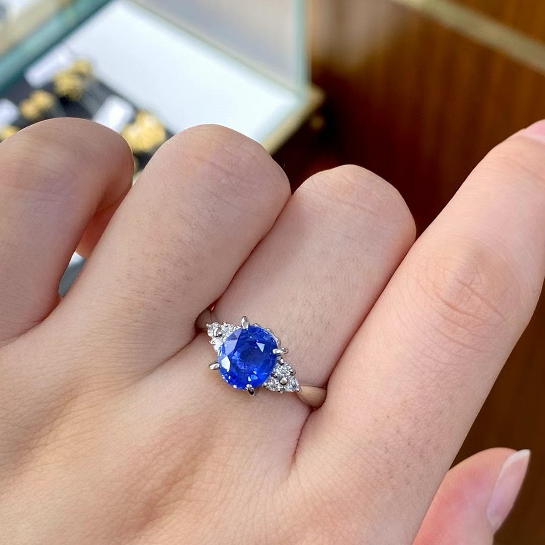 14k Gold 2.55 Ctw Natural Sapphire & Diamond Ring - 3