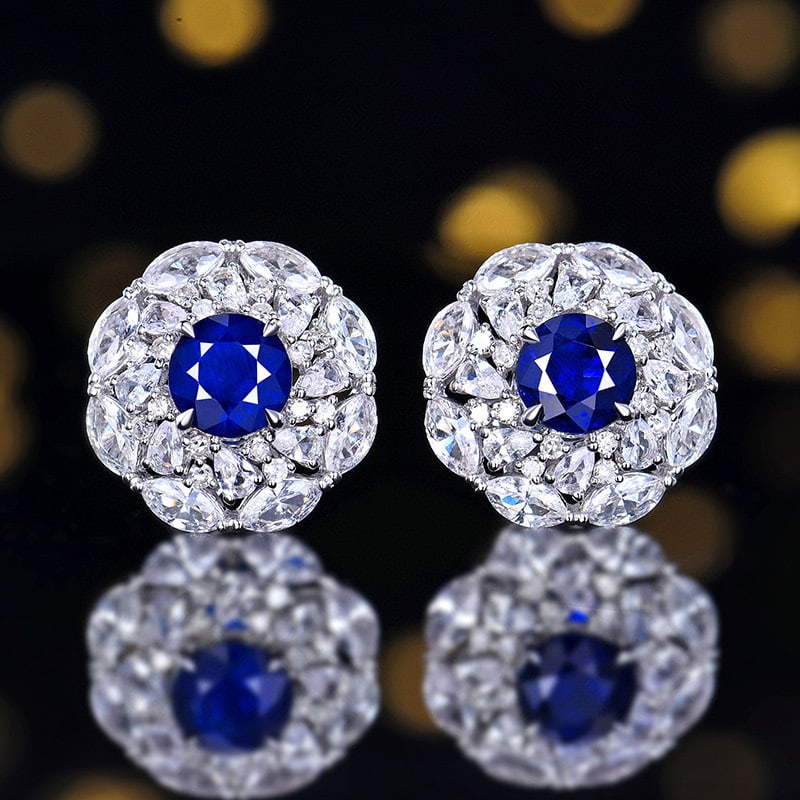 14k Gold 3.57 Ctw Natural Sapphire & Sapphire Earrings: Ref:230942082 // gold content:14k gold // main gemstone:sapphire // shape:round // carat weight:1. 7ct // color:blue // treatment:natural // cut grade:g // // adjacent gemstone 2 : sapphire // shape:m