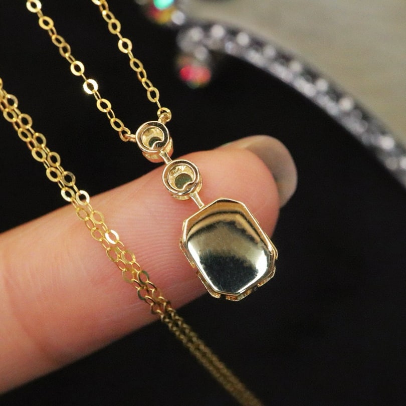 14k Gold 0.57 Ctw Vivid Green Natural Emerald & Diamond Necklace - 4