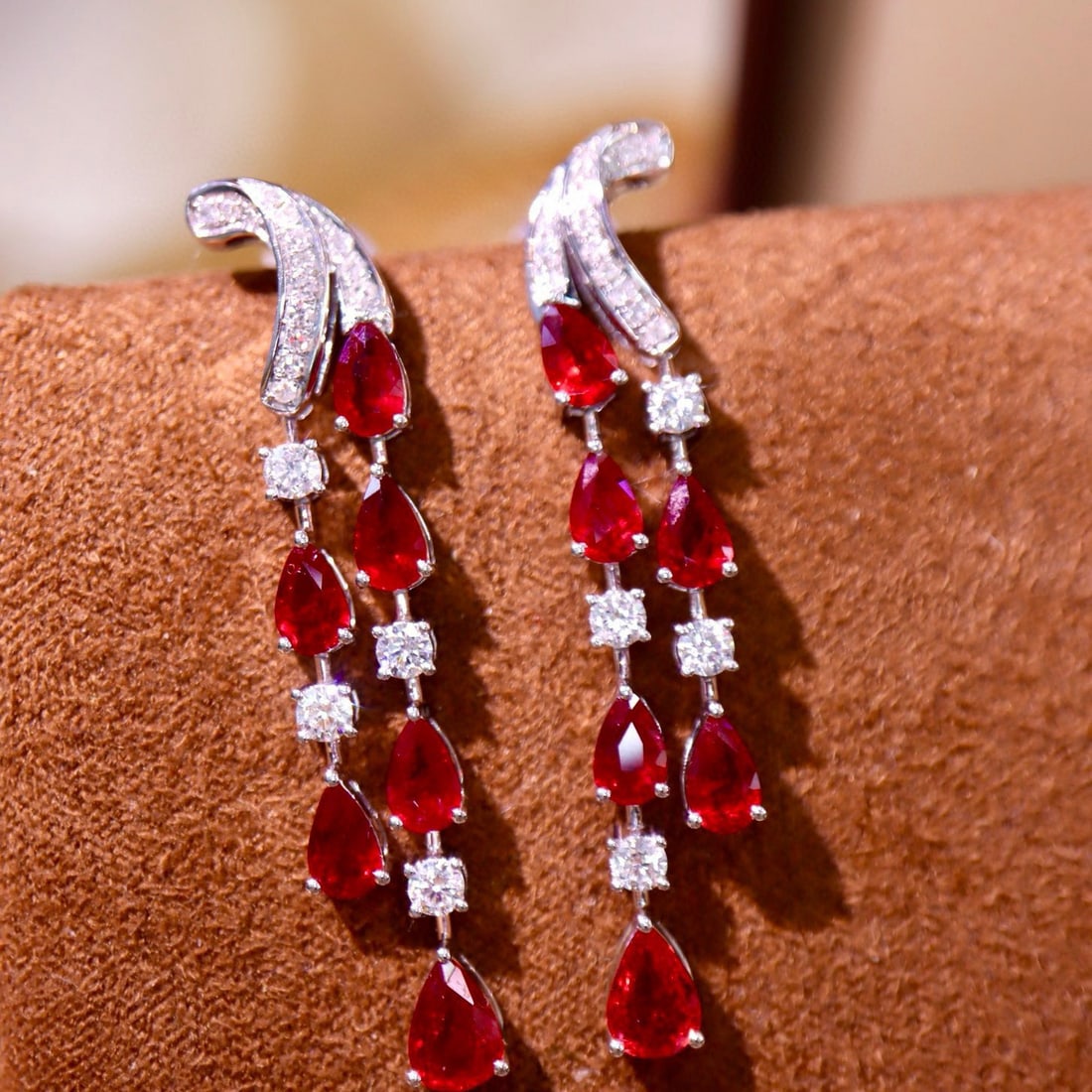 14k Gold 3.99 Ctw Natural Ruby & Diamond Earrings - 3