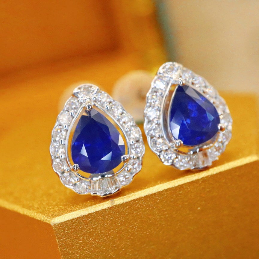 14k Gold 1.69 Ctw Natural Sapphire & Diamond Earrings - 2