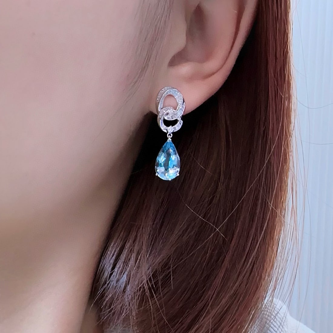 14k Gold 7.40 Ctw Natural Aquamarine & Diamond Earrings - 4