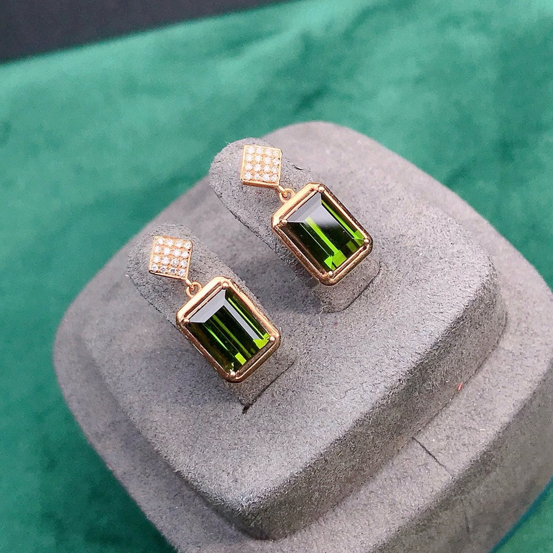 14k Gold 2.7 Ct Natural Tourmaline & Diamond Earrings - 2