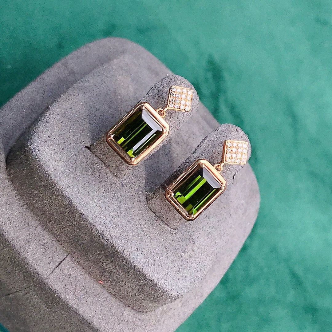 14k Gold 2.7 Ct Natural Tourmaline & Diamond Earrings - 3