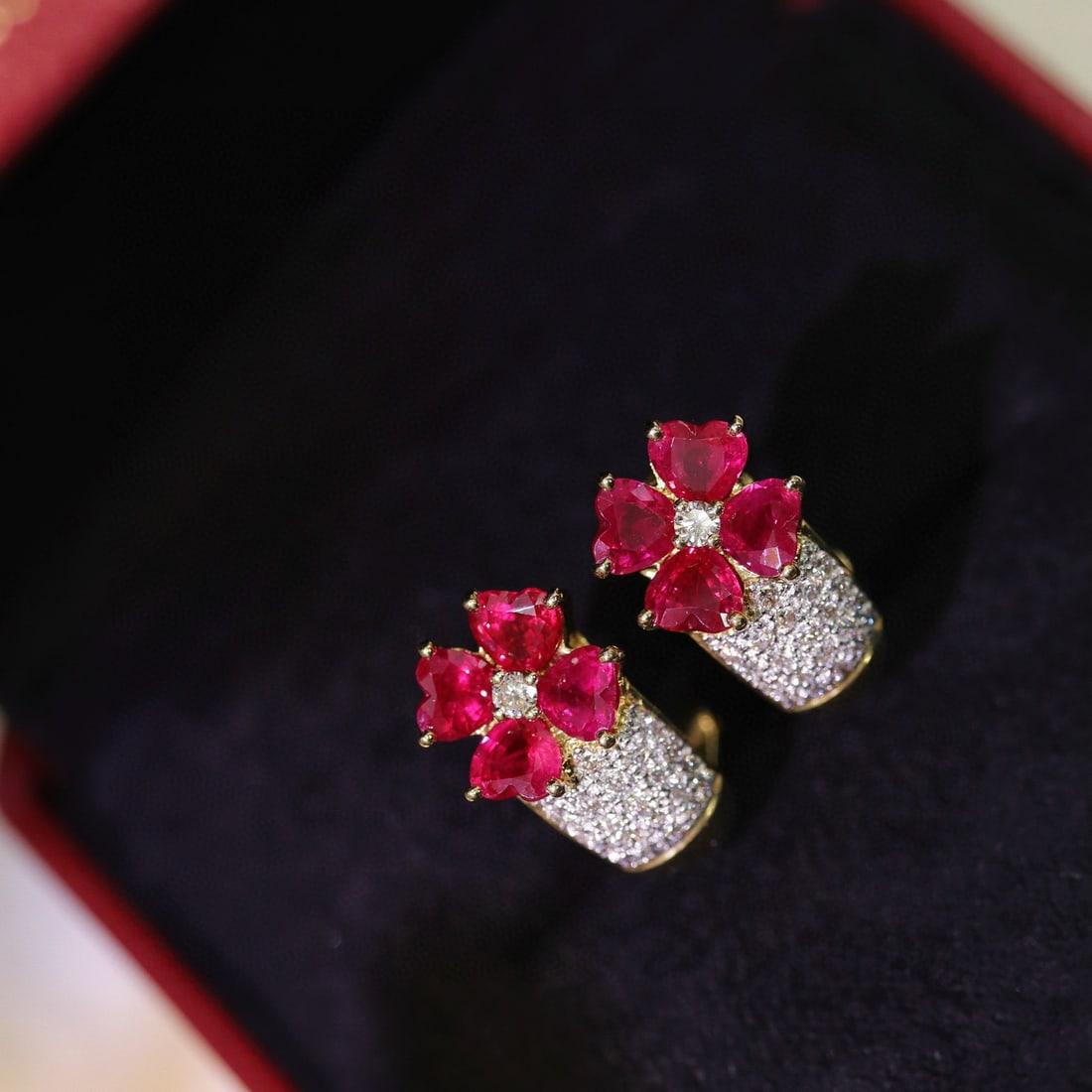 14k Gold 3.69 Ctw Natural Ruby & Diamond Earrings - 7
