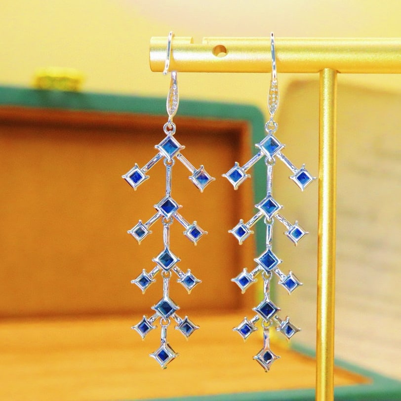 14k Gold 5.63 Ctw Natural Sapphire & Diamond Earrings - 4