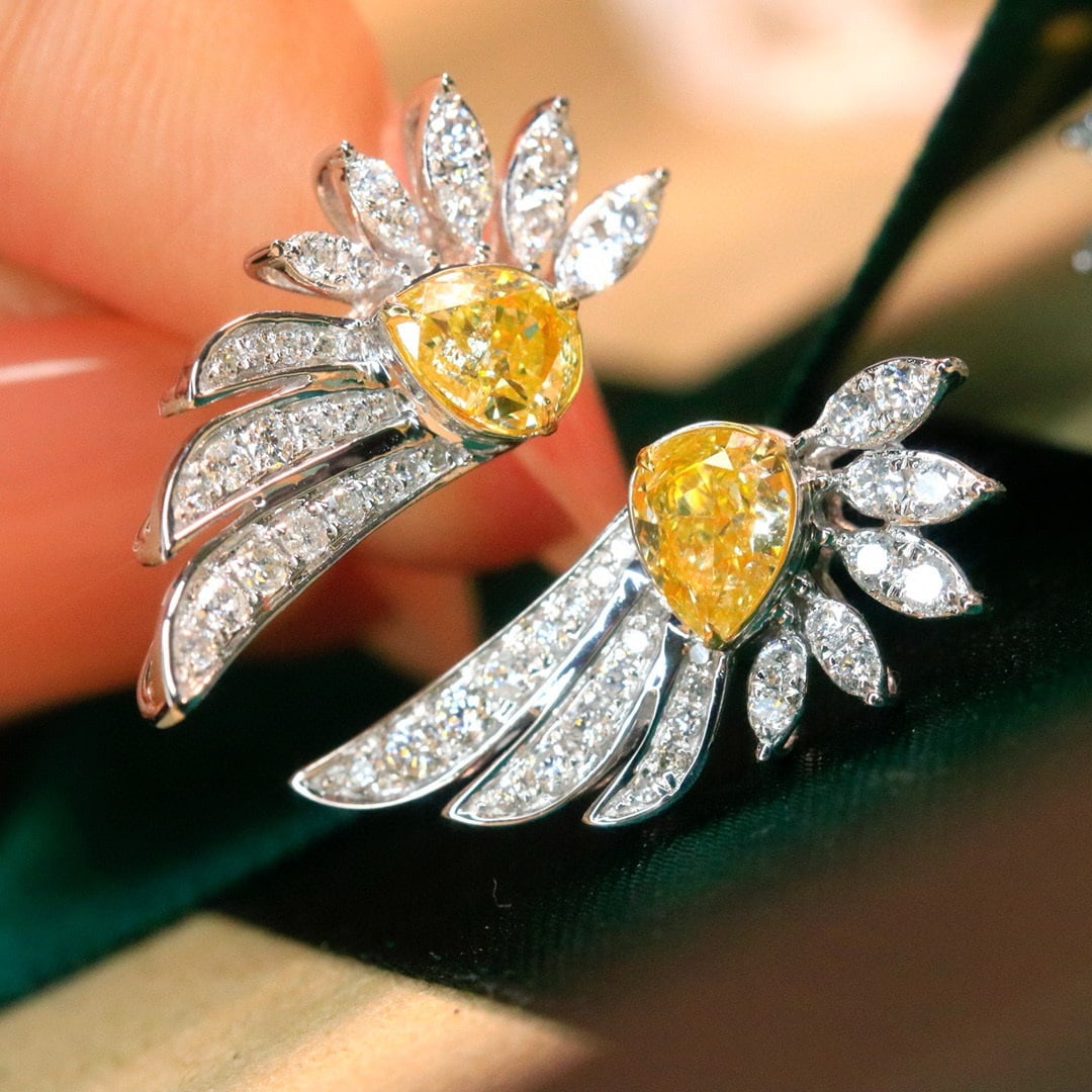 14k Gold 1.5 Ctw Natural Yellow Diamond & Diamond Earrings - 3