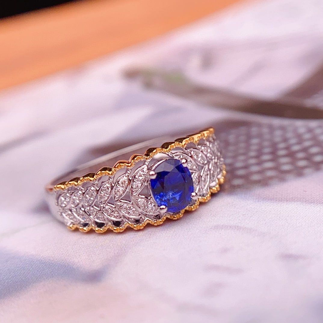 14k Gold 0.5 Ct Natural Sapphire & Diamond Ring - 4