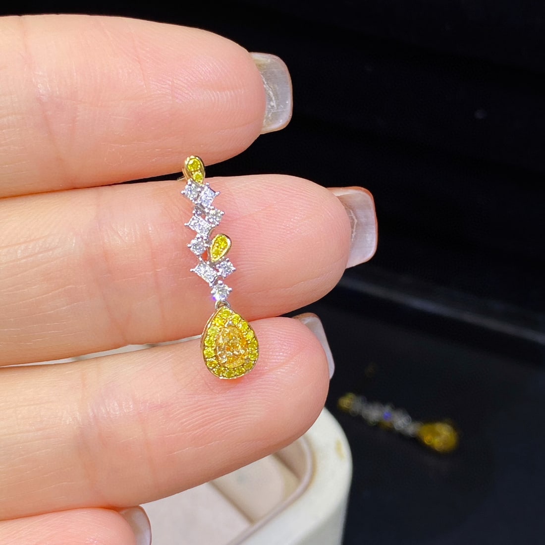 14k Gold 0.70 Ctw Natural Yellow Diamond & Diamond Earrings - 2